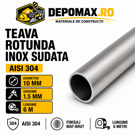Teava rotunda inox sudata AISI 304, 10 x 1.5 mm, 6 metri